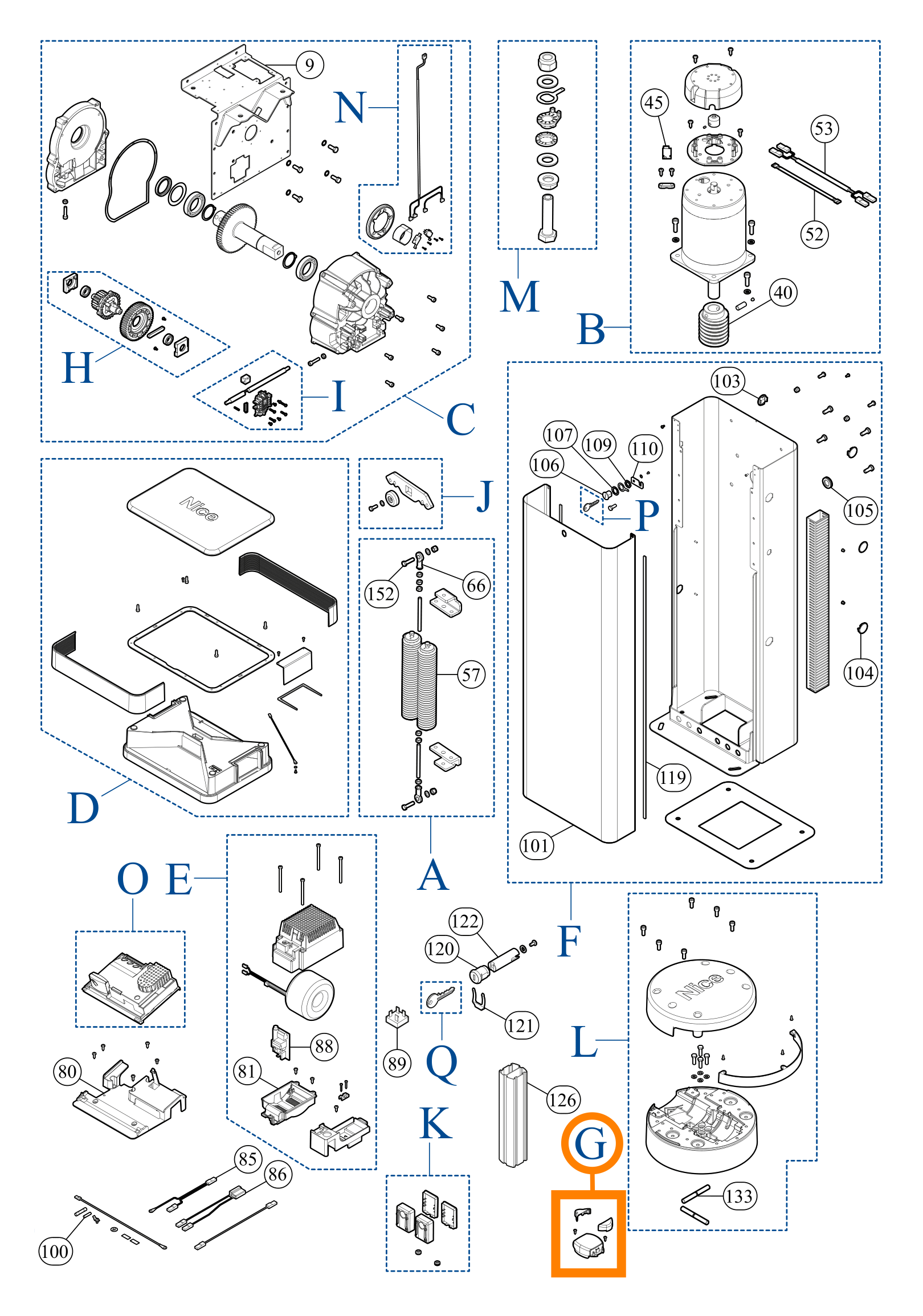 SPGAP06400A – Sada krytek pro ramena závor Nice XBA5, XBA14, XBA15